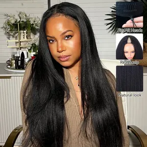 STERLY V Part Kinky Straight Human Hair Wig Yaki Straight Human Hair Wigs for Black Women Upgrade U part Wig No Leave Out 12A Glueless Kinky Straight V Shape Clip in Half Wig No Glue No Sew Beginner Friendly 180% Density Wig #TikTokShopStockUp#Summervibes