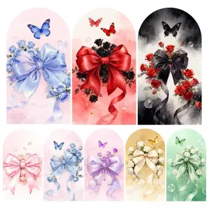 15-day 2D Flat Delivery Bow Roses Arch Backdrop Cover for Gothic Wedding and Events