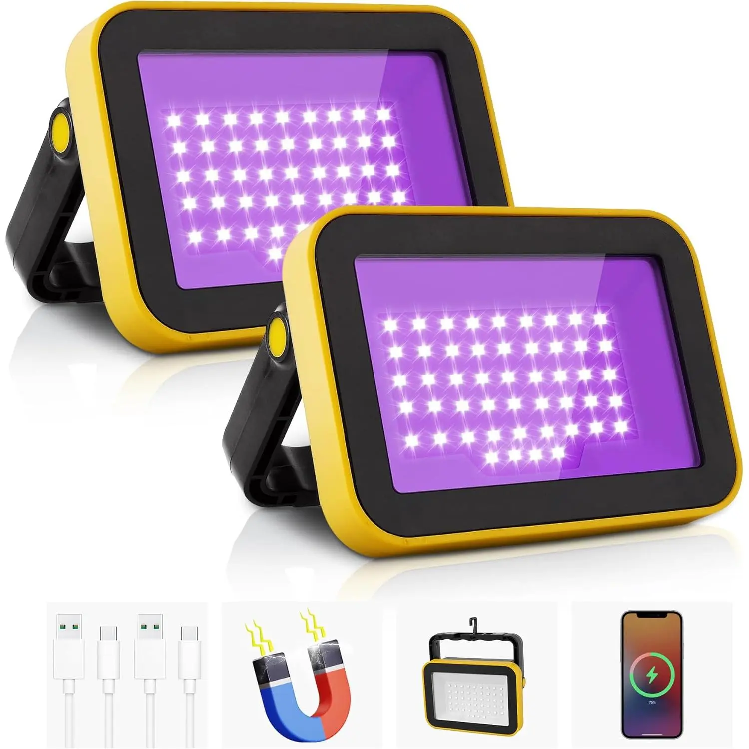 Rechargeable Portable LED Black Lights, 2 Pack, 400nm Light Bars for Halloween Glow Parties, Decorations, and Catfishing
