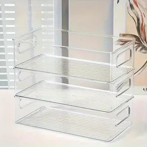Acrylic Desk Organizer, 1 Count Clear Storage Box with Handle, Portable Compartments Organizer, Jewelry Box, Bracelet Organizer, Desk Storage Box, Multilayer Storage