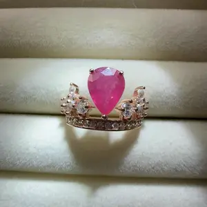 <PingEast jewelry > Ruby ring103--925 Sterling Silver Ring with 7*9mm Natural Burmese Ruby Pear-Shaped, Chaumet Paris Style, with Certificate