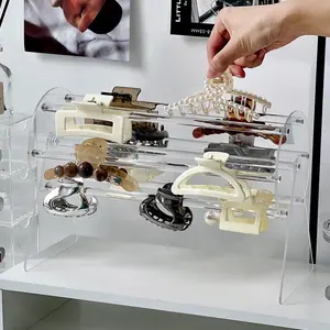 Acrylic claw clamp storage rack, 360-degree rotating hairpin stand, dressing table, wall and bedside table storage rack, suitable for women and girls