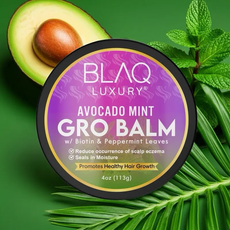 BLAQ LUXURY Avocado Mint Hair & Scalp Balm with Biotin & Peppermint Leaves 40 oz 113g for Moisture Scalp Eczema Reduction & Healthy Hair Growth