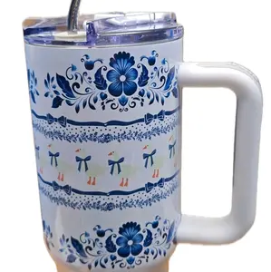 Vintage Goose Tumbler - Decorative Blue Floral Design with Handle - Ideal for Drinkware - Bottle
