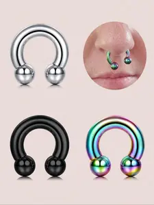 Stainless Steel Nose Ring, Nose Septum Ring, Nose Hoop, Ear Bone Stud, Multifunctional Body Piercing Jewelry for Men and Women, Fashion Accessories for Daily Wear