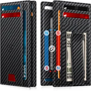 Wallet for Men 14-16 Cards, Men's Leather Wallet, Minimalist Thin Card Holder RFID Blocking  Clip with Simplified Bill Folder &  Closure, Gifts for Men, Carbon Fiber