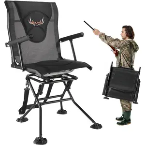 VEVOR Hunting Chair, 360 °   Silent Swivel, Foldable Portable Blind Chair, Heavy-Duty Steel Frame Ground Stool Seat, with Armrests, Adjustable Carry Strap, Anti-Sink Feet, 300 Lbs Capacity for Fishing