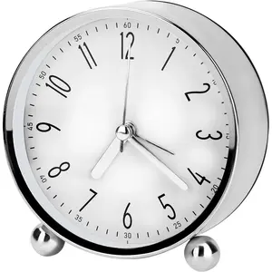 Analog  Clock, 4 inch Super Silent Non Ticking Small Round Clock with Arabic Numerals Beep Sounds,  Operated, Lighted  Demand and Snooze, for Bedrooms Bedside Desk, Easy Set
