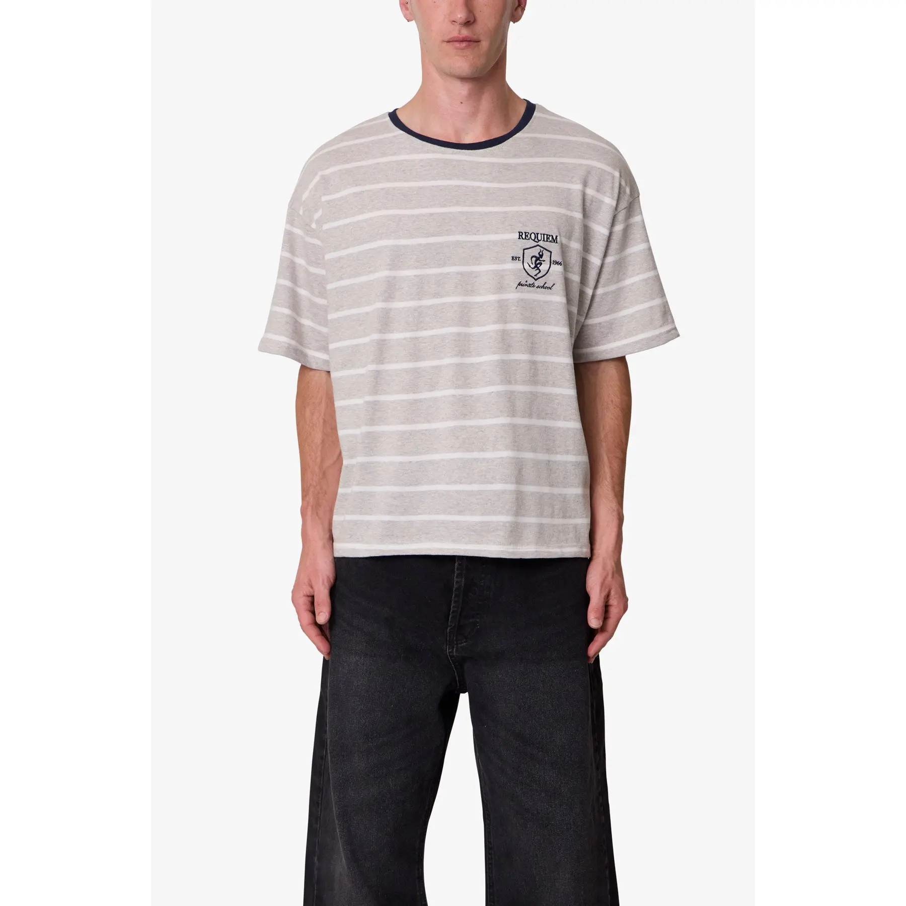 mnml Striped Ringer Tee - Grey/White