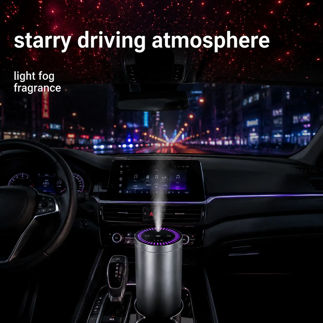 Smart Cup Holder Car Aromatherapy, Auto-Spray Device with 3-Speed Adjustment and Annular Atmosphere LED Lights