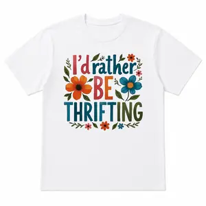 Thrift Quote Floral Print Womens White Oversized Crew Neck Tee Vintage Y2K Streetwear Tops For Casual Daily Outfits And Friend Gifting Cinly
