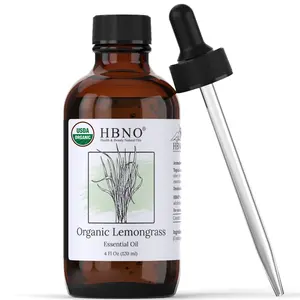 HBNO Organic Lemongrass Essential Oil - Cymbopogon Flexuosus - Citrusy Aroma - Steam Distilled - Ideal for Aromatherapy & Skincare - 4 Fl Oz - Healthcare, Solution