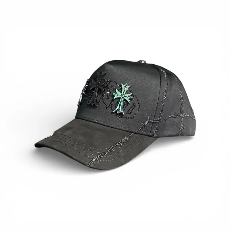 Gorra Blessed Cruces Bigg Boss Original Snapback Cap with Metal Cross Accents & Rhinestone Detailing for Bold Streetwear Style Hat