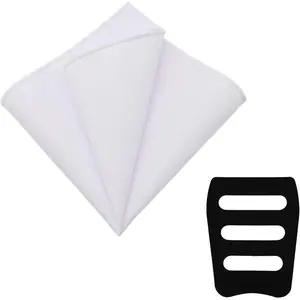 White Pocket Squares for Men, Mens Linen  Handkerchiefs with Pocket Square Holder for Daily Wedding Banquet