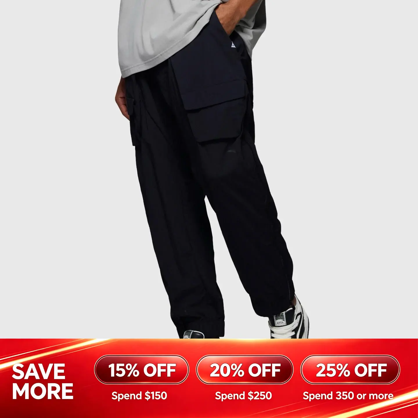 ANTA UNISEX Hélà Woven Track Pants Black Brown Nylon Street Style Plain Pocket