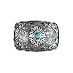 Vintage Silver Plated Enamel Southwest Rectangle Belt Buckle Hebilla