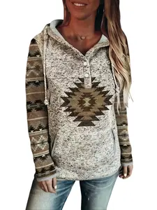 Women Fashion Clothes Western Aztec Hoodies Sweatshirts Long Sleeve Pullover Hoodies Geometric Ethnic Print Graphic Sweatshirt,Women's Casual Tops