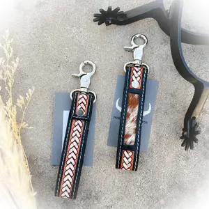 Braided Buckle Cowhide & Tooled Leather Western Keychain