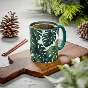 Plant Lover Monstera Mug, Colorful Botanical Coffee Cup, Gift for Plant People, Leaf Design, 11oz Coffee Mug, Tropical Plant Tea Cup, Monstera Deliciosa, Monstera mug gift, Botanical Print Mug, Plant Cup Mug, Gift for her. gift for mom, gift for sister,