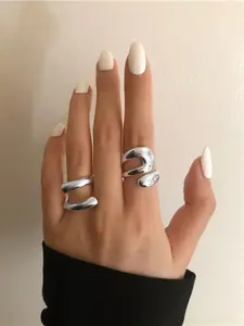 Vintage Geometric Design Cuff Ring, Adjustable Rings, Casual Trendy Ring Stack, Rings Jewelry for Girls Gift, Female Classic Fashion Cute Accessories for Daily Wear