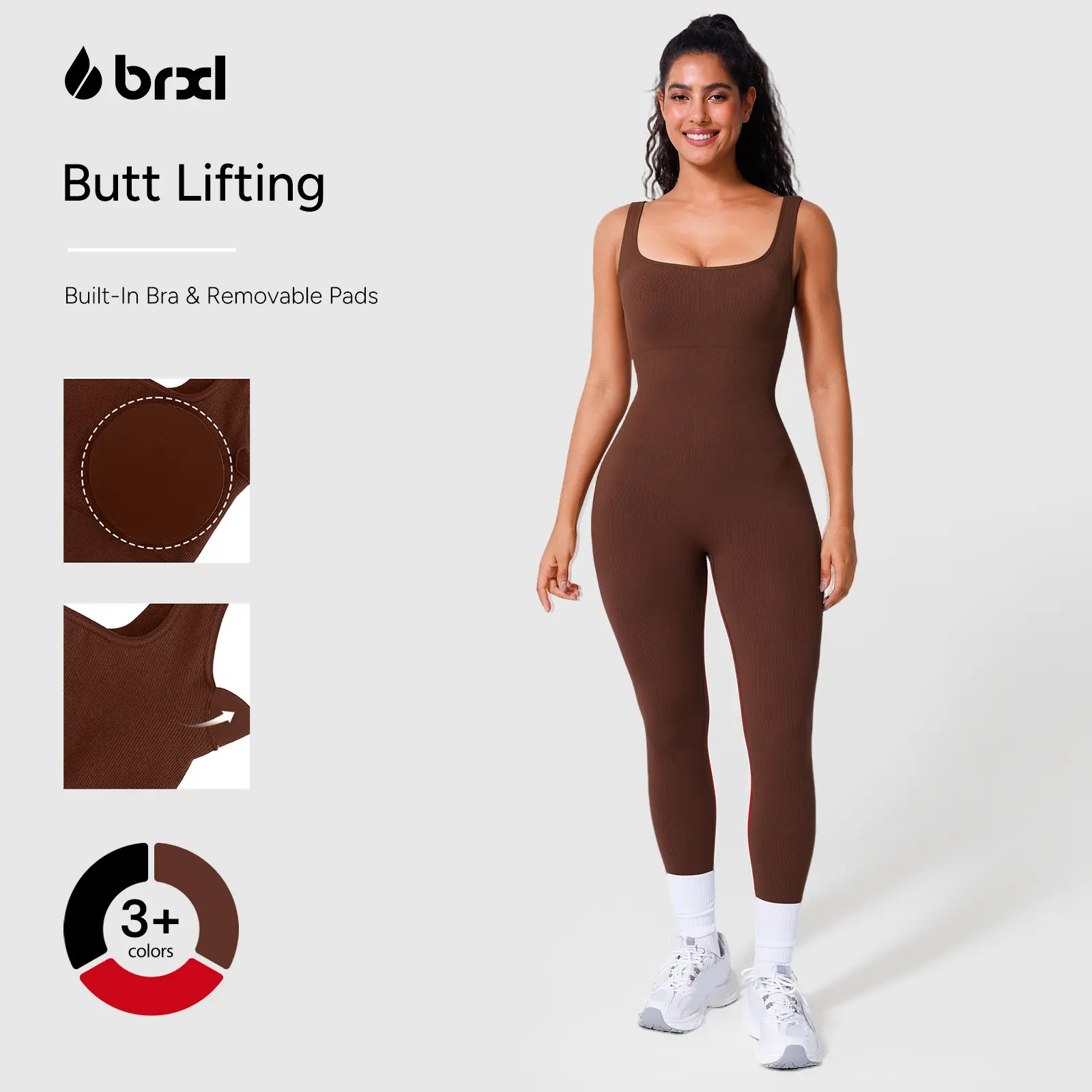 BRXL Women's High Waist Compression Solid Color Jumpsuit - Built-in Bra, Tummy Control, Breathable Mesh Panels, Stylish Activewear for Gym Workout Women, Sporty Comfy Stretchable Shapewear