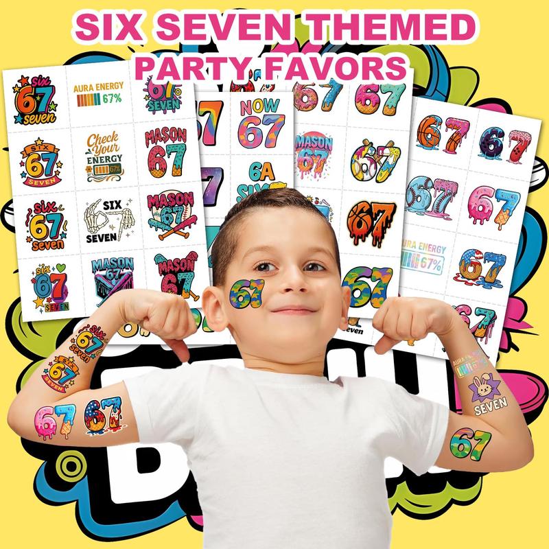 40PCS 67 Meme Temporary Tattoos Unique Designs for Kids Party Supplies Colorful 67 Stickers Back To School Gift Waterproof Non Toxic Safe Materials Easy Application