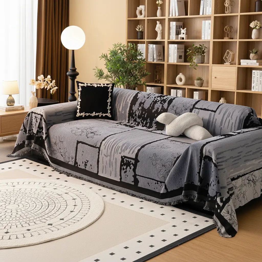 Qianmo chenier sofa towel designed with a non-slip backing or elastic edges, keeps the cover securely in place without shifting, perfect for everyday sitting and lying.