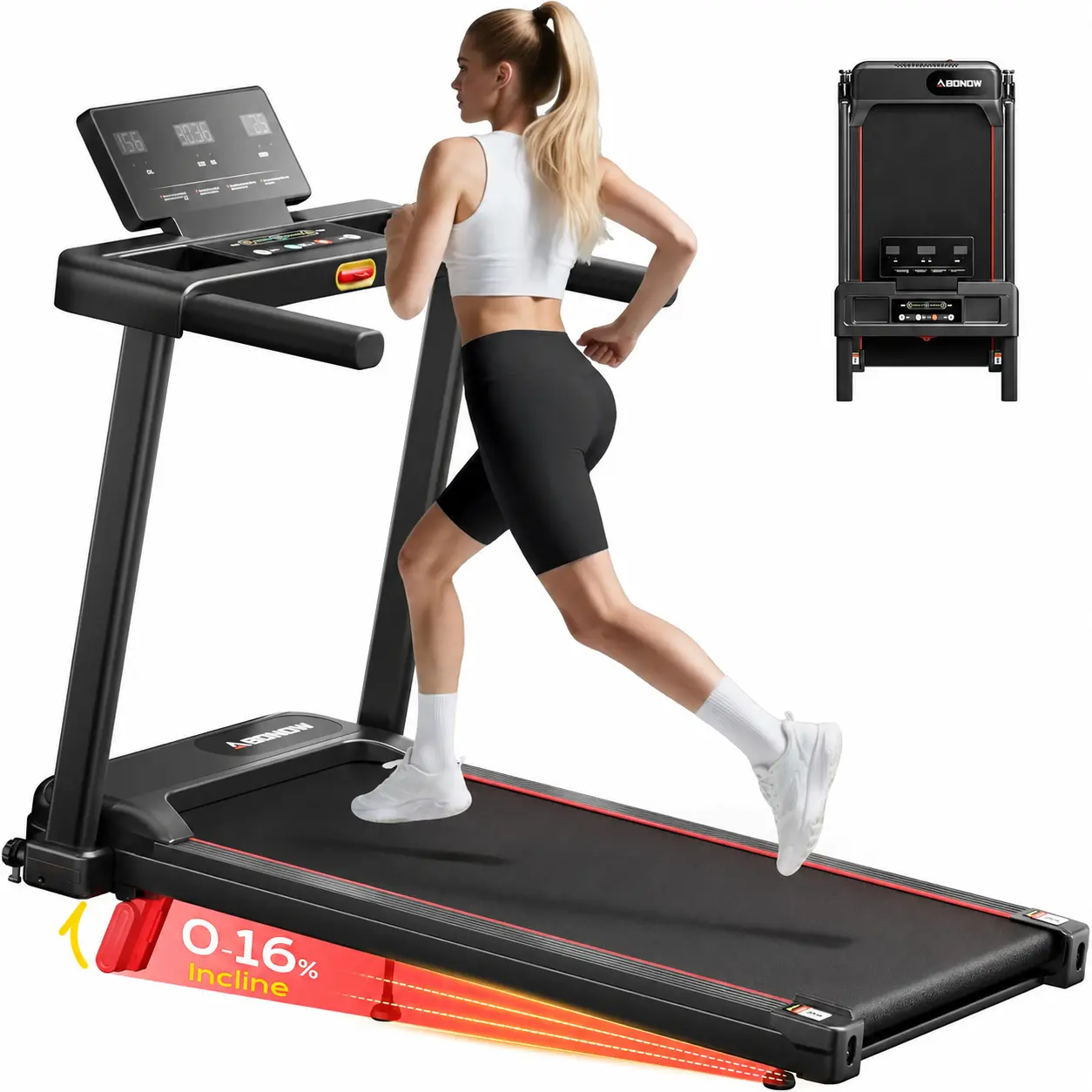 JC 16% incline Foldable Handrail Adjustable Incline Treadmill, Low Noise Motor Walking Pad,Remote Control & Wheels for Easy mobility, Dual Shock Absorption System Home Gym Equipment, Home Workout Equipment