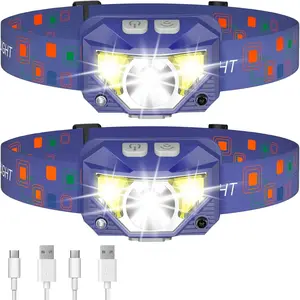 Headlamp Flashlight, 1200 Lumen Ultra-Light Bright LED Rechargeable Headlight with White Red Light,2-Pack Waterproof Motion Sensor Head Lamp,8 Modes for Outdoor Camping Running Fishing- Blue