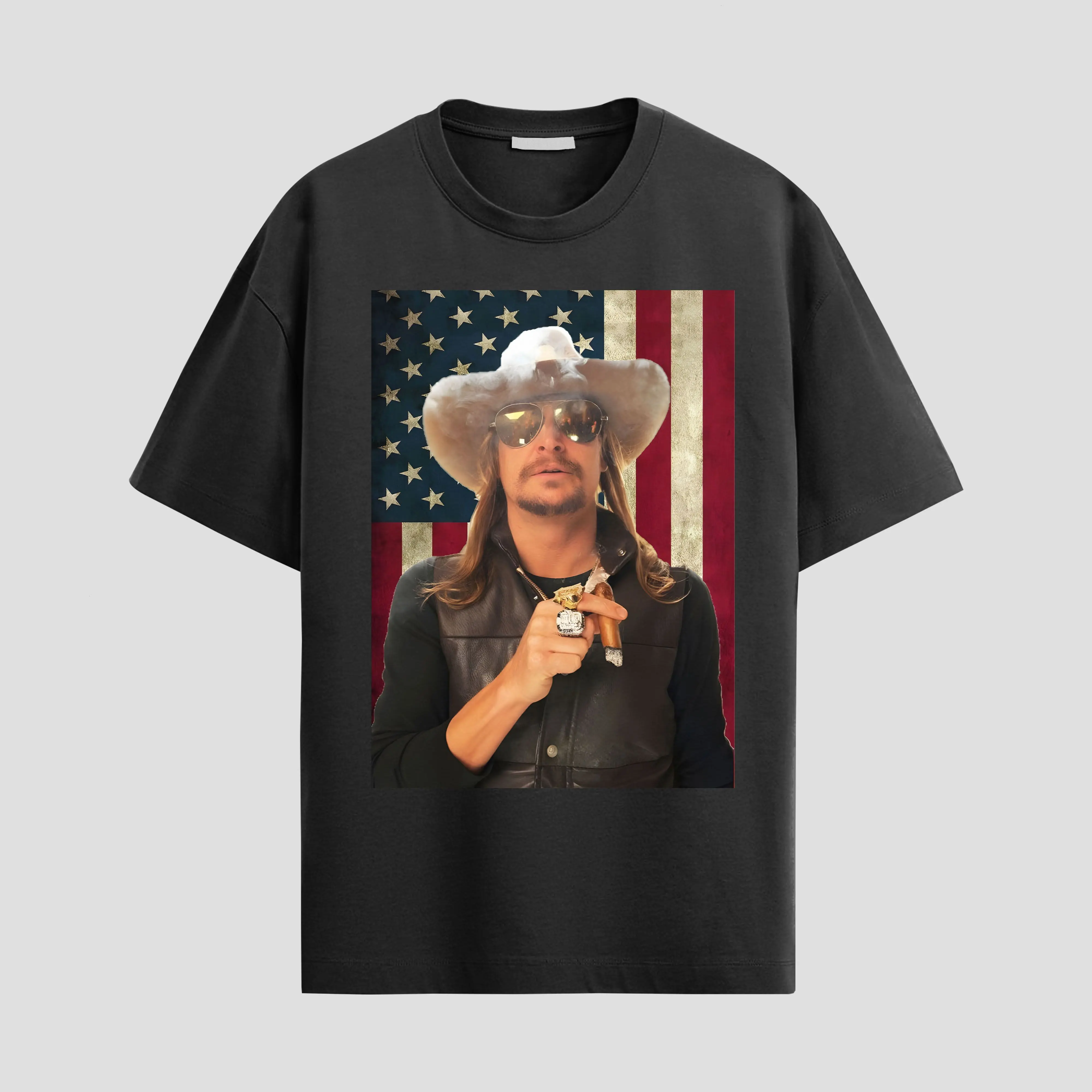 Oein Kidrock American Show Cotton T-Shirt - Men's Basic Everyday Fit Soft Fabric Top with Denim, Baseball Vibe, Cap & Leather Accents, Smooth, Simple, Round Neck, Anti-Static Magic, Tshirt, Cargo Pants