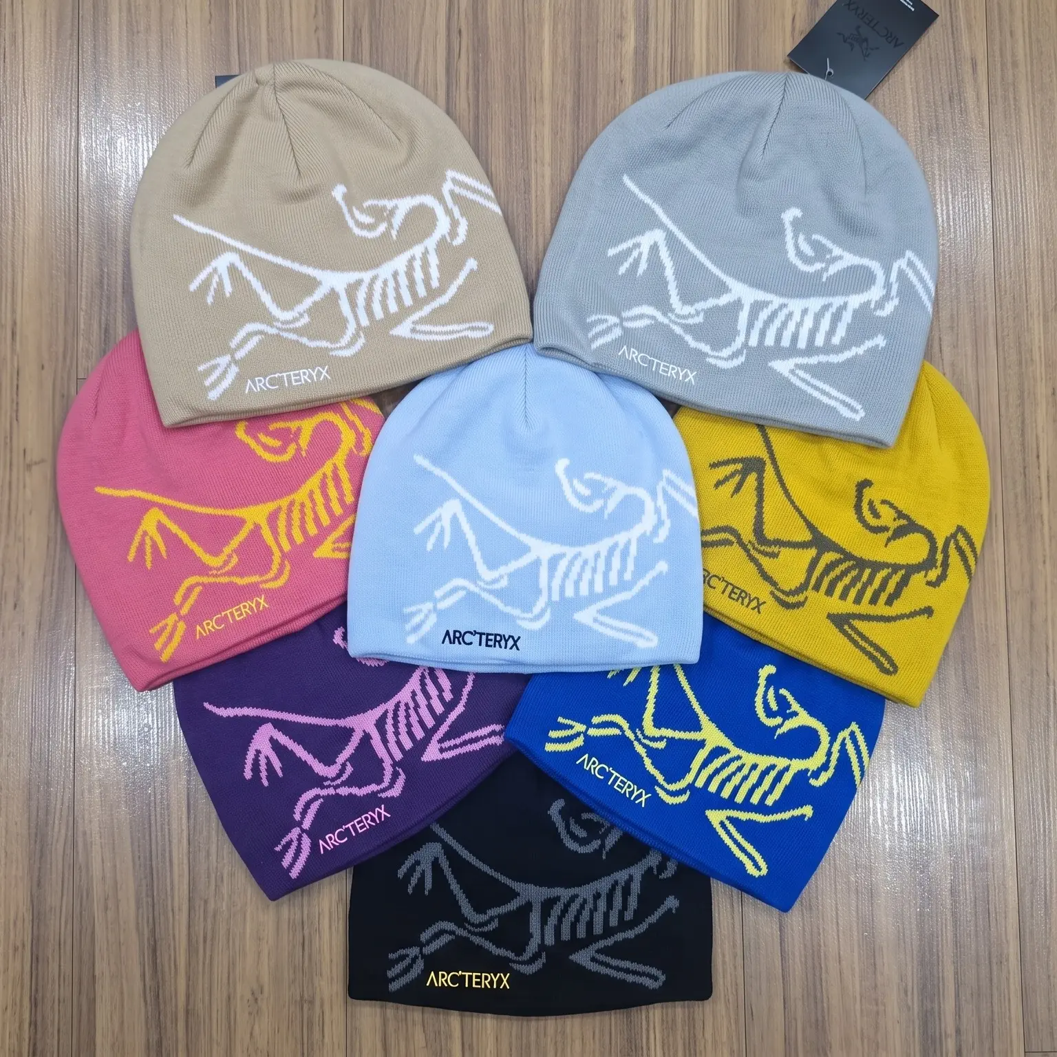 Arc'teryx Techwear Layered Cluster Beanie Pack | Fine-Knit Fossil Bird Graphic Skull Caps Fan-Shaped Overlay | Unisex Winter Warm Toques new