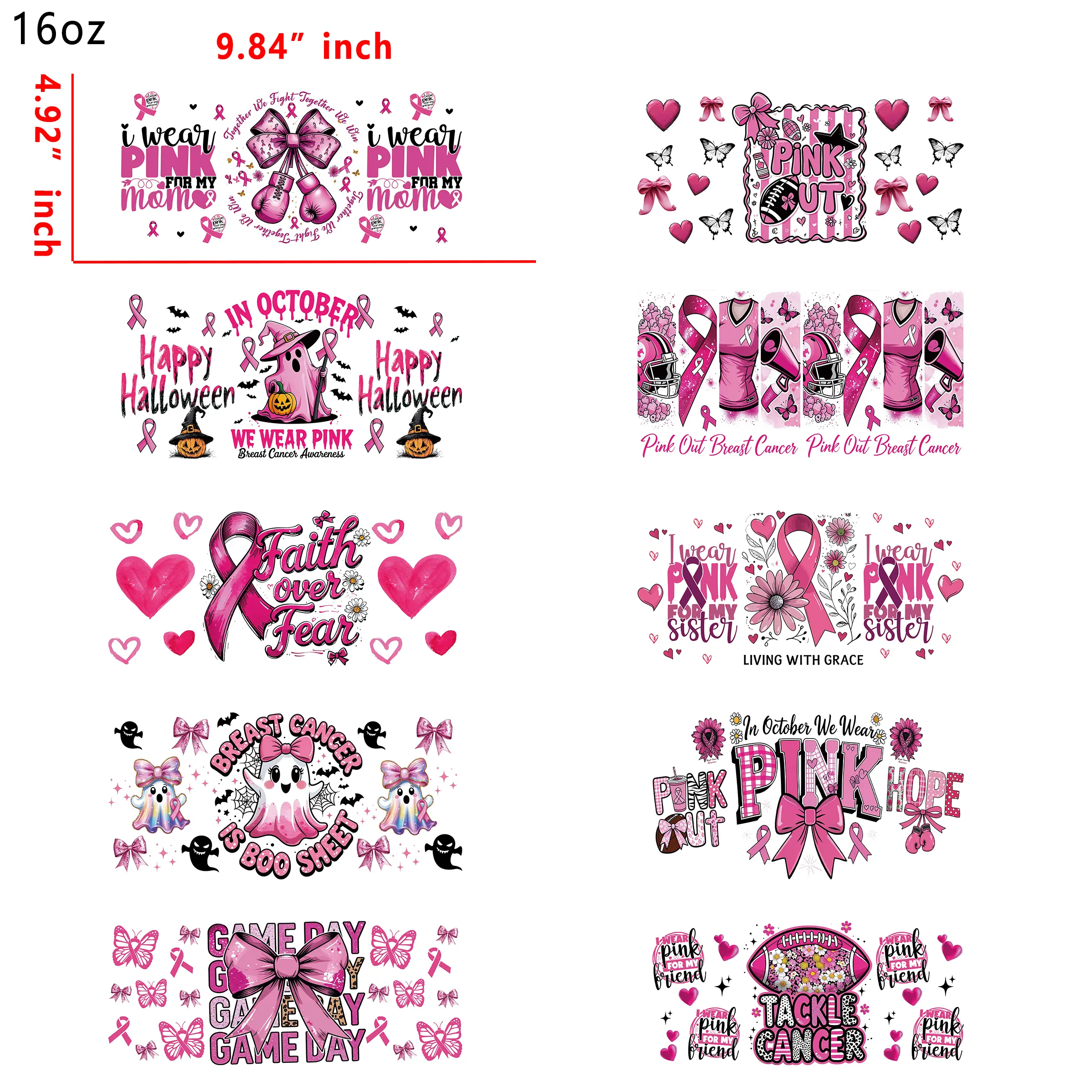 (T19) 10pcs cancer 16OZ Tumbler Cup Wraps, Waterproof Fade-Resistant Decal Stickers, Vivid HD Print with Strong Adhesion, Customizable Transfers for Glass Cups, Mugs & Smooth Surfaces, DIY Art Craft Supplies