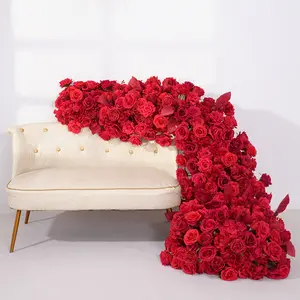 A875206 Red Rose Table Sofa Runner Wedding Banquet Decor Props
