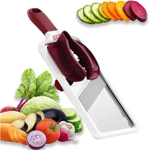 Mandoline Slicer for Kitchen – Adjustable Stainless Steel Blades, with Comfort Grip – Vegetable Slicer for Small to Medium sized Cucumber, Onion, Potato- Maroon