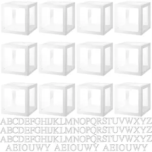 12 count Transparent Balloon Boxes Clear Balloon Boxes with 99 Letters for  Shower  Grad Birthday Party Bridal Wedding Anniversary Backdrop Decoration (White)