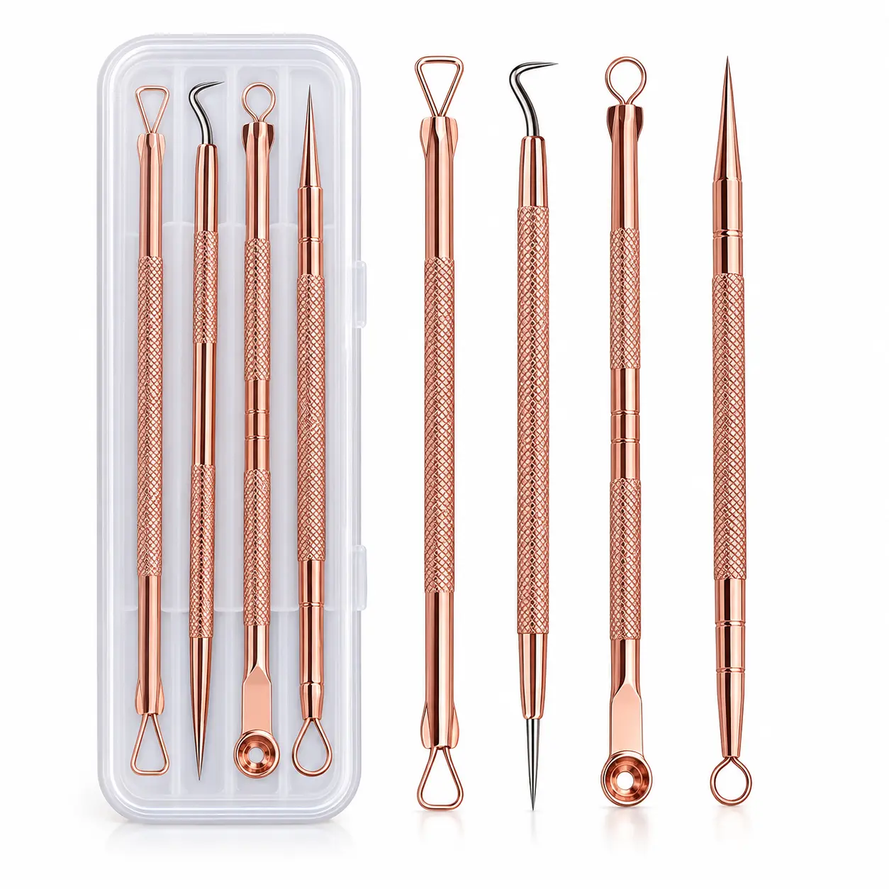 4 Pcs Blackhead Remover Kit with Case - Pimple Comedone Extractor Tool for Nose, Face Skin Blemish, Whitehead, Zit Treatment (Risk-Free Use)