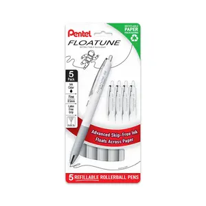 Pentel Floatune Retractable Rollerball Pen - 0.5mm Fine Point, Skip-Free, Matte Plastic, Minimalist, Assorted Ink, 5-Pack - Office School Supplies, Stationery for Computers & Office Equipment