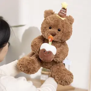 Jellycat Bartholomew Bear Cake Plush, Cute Birthday Teddy Bear Stuffed Toy, Soft Kawaii Gift for Kids & Collectors