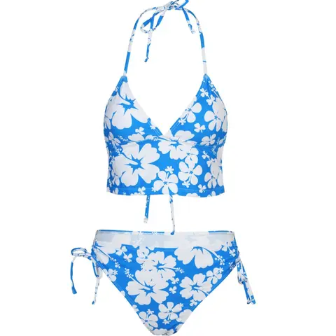 Women's Two-Piece Floral Print Tie Back Bikini Set, Halter Wireless Swim Top & Drawstring Tie Side Swim Bottom, Adjustable Tie Bikini, Summer Swimsuits, Beach Holiday, Bikini Swimwear Set