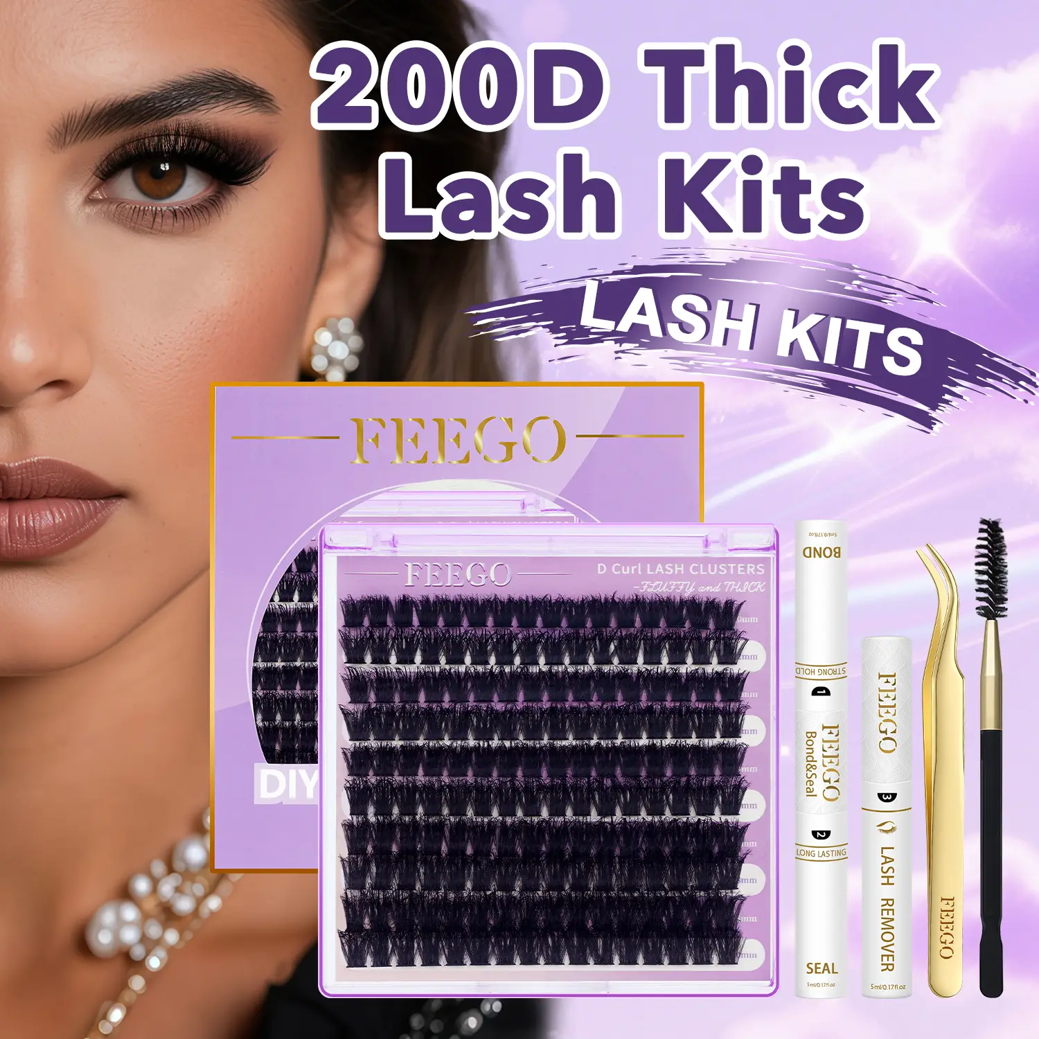 FEEGO Voluminous Eyelashes Lash Clusters 160 PCS 1020mm Volume Lashes Kit Eyelash Clusters D Curl Cluster Eyelash Extensions Wispy Cluster Lashes Reu