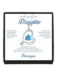 Ocean Blue Mermaid Heart Necklace New fashion ocean-heart mermaid pendant with premium sapphire, comes with a greeting card for daughter.Perfect birthday and mysterious gift for daughter for all festivals.