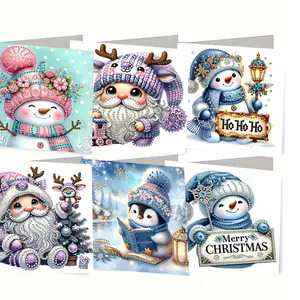 6-Piece Diamond Painting Christmas Cards Set, Diy Card Set, Snowman & Elderly Man Designs, Perfect for Holidays, Birthdays, Christmas, Mother's Day