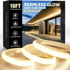 COB Led Neon Rope Lights 16ft 2800K Warm White, 110-120V Outdoor Waterproof Lighting Strip 600lm/m Super Bright, Cuttable and Adhesive, for Roof Bedroom Garden Commercial