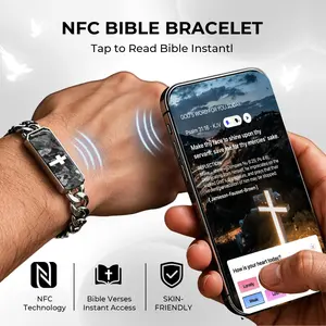 BELELA Men's Stainless Steel Scripture Bracelet — Features NFC "Tap-to-Pray" technology for instant access to daily scriptures, audio, and devotional content via smartphone; faith-themed jewelry, ideal as a personalized gift for a husband.