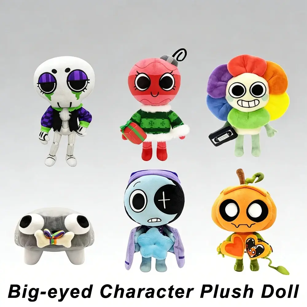 Big-eyed Character Plush Doll-Cute Pumpkin Bone Sunflower Soft Stuffed Ornament for Birthday Xmas Gift