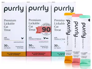 Purrly Low Calorie Healthy Lickable Cat Treat Topper Healthy Chicken Variety Bundle (90 Count) Human-Grade Protein with Functional Nutrients Wet Squeeze Creamy Purée Grain-Free Non-GMO Low-Phosphorus Hydration Training Bonding Prebiotic Omega-3&6 L-Lysine