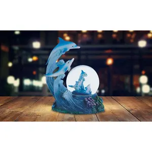 5"H Dolphin Glitter Snow Globe Statue Decoration Figurine