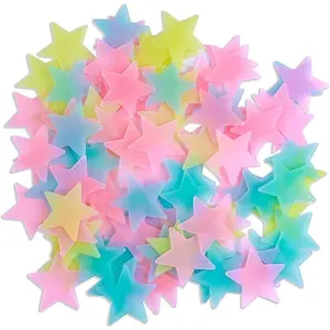 2Pcs Multicolor Glow in The Dark Luminous Stars Fluorescent Noctilucent Plastic Wall Stickers Murals Decals Kids' and Baby for Home Art Decor Kids Bedroom Room Decorations