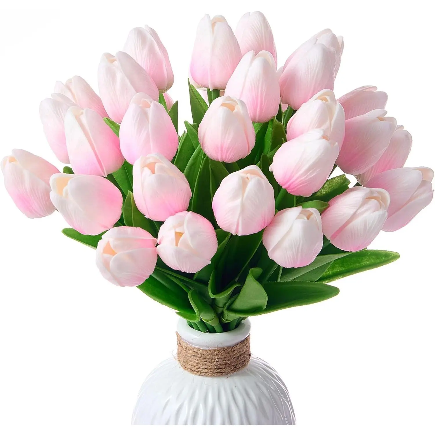 30 Pcs Tulips Artificial Flowers Fake Pink Tulips Pink Artificial Flowers Latex Tulips Real Touch 13" Silk Flower for Bulk Home Kitchen Wedding Party Valentine's Mother's Decorations(Pink)