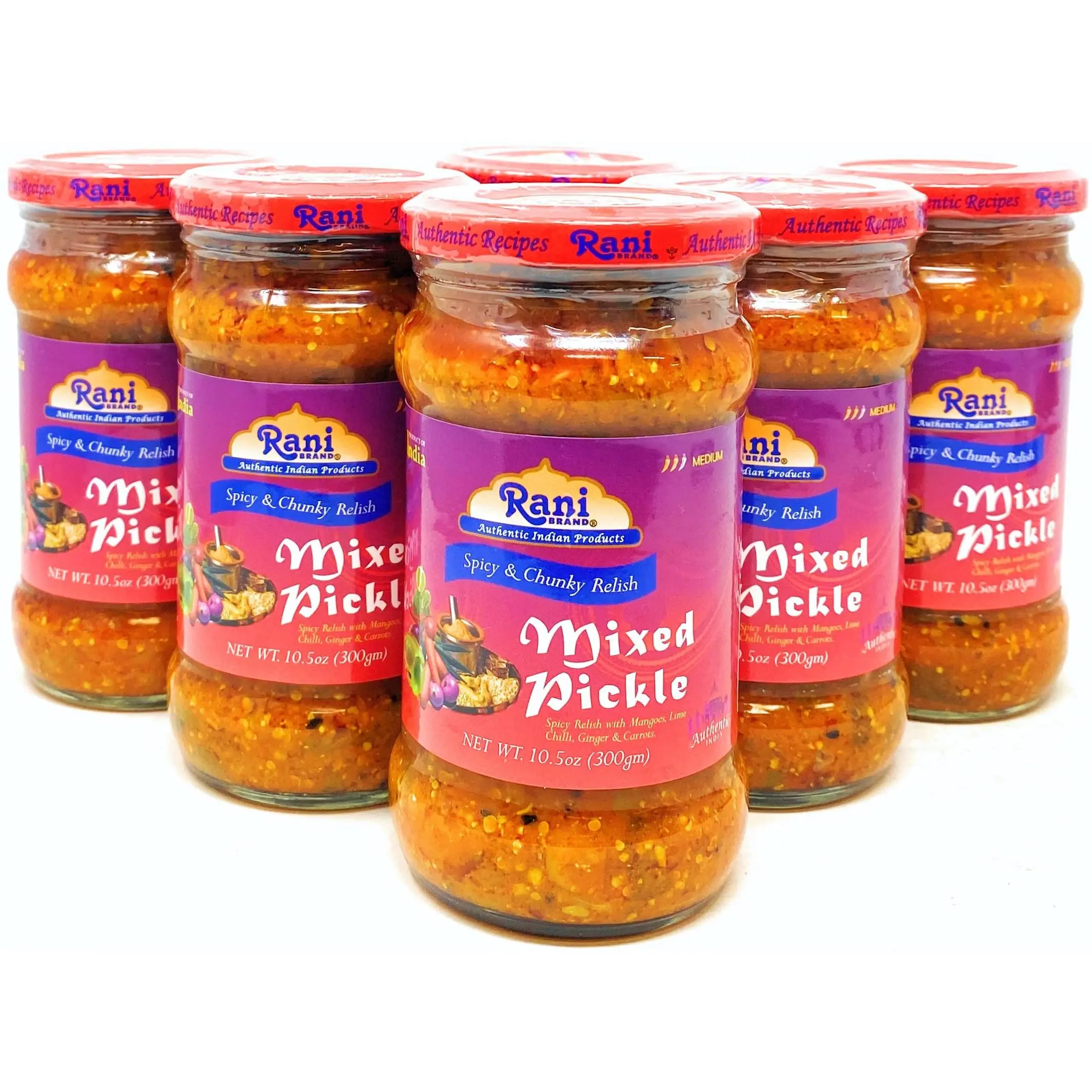 Rani Mixed Vegetable Pickle (Achar, Spicy Indian Relish) 10.5oz (300g) Glass Jar, Pack of 5+1 FREE ~ Vegan | Gluten Free | NON-GMO | No Colors (Copy)